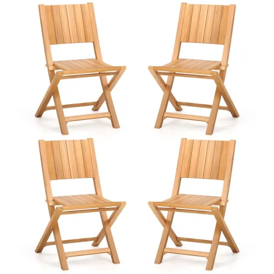Costway 2/4 PCS Folding Patio Chairs with Inclined Backrest Teak Wood Outdoor Dining Chairs {8}