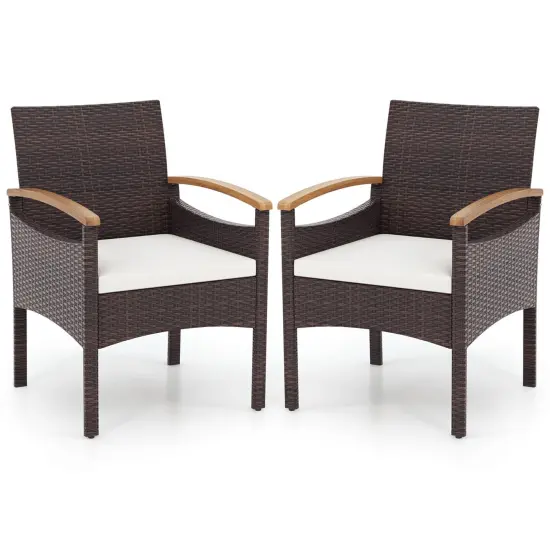 Costway Patio Dining Chairs Set of 2/4 with Acacia Wood Armrest Heavy Duty Metal Frame {7}
