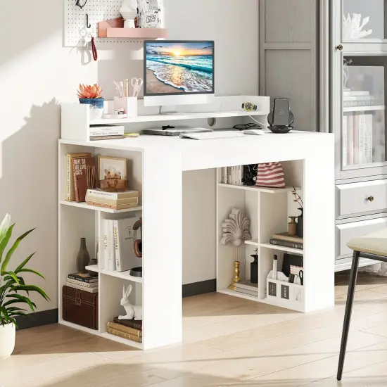 Costway 43" Home Office Desk with Power Outlets Monitor Shelf Bookshelf & Cable Hole {4}