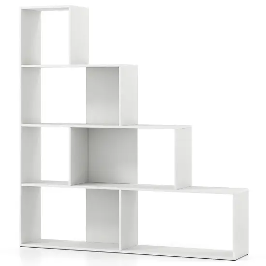 Costway 1/2 PCS 4-Tier Bookshelf with 6 Storage Cubes 64" Tall Modern Geometric Stair Bookcase {1}