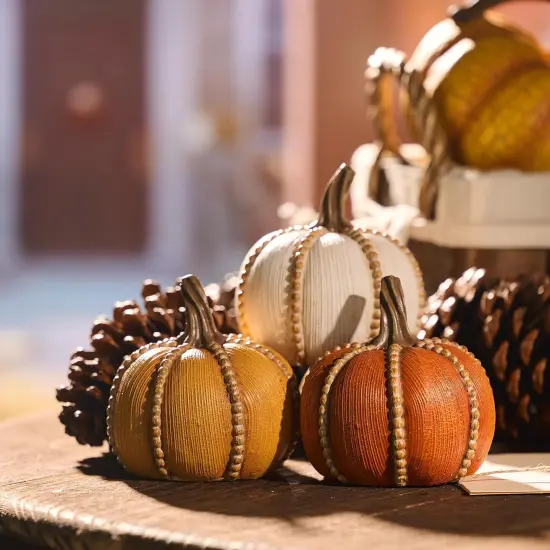 Set of 3 Resin Fall Pumpkin Decor {1}