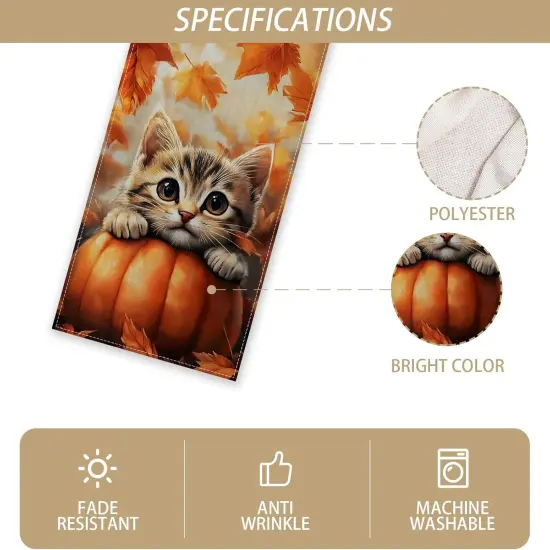 Pumpkin Cat Fall Table Runner,Maple Leaves Autumn Thanksgiving-13&times;72'' {2}