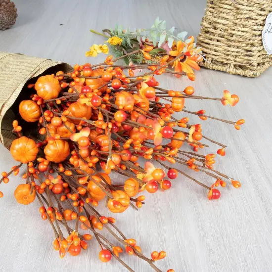 17 Inch Fall Floral Picks Orange Pumpkin Picks with Berry {3}