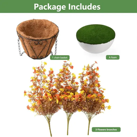 Artificial Fake Hanging Mums Flowers Plants Basket for Fall {5}