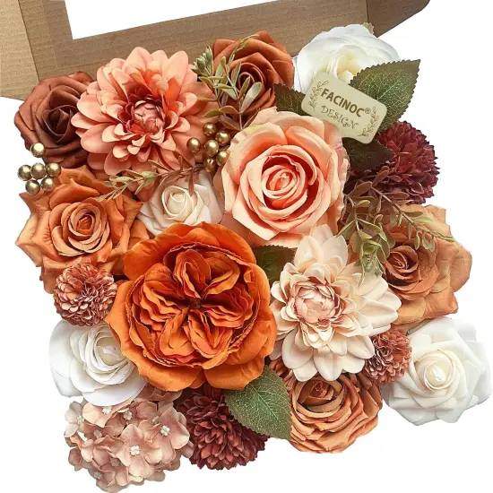 Orange Roses Artificial Flowers Fall Fake Flower Bulk {1}