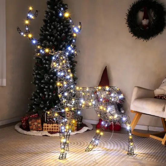 Costway 4.6 FT Pre-Lit Christmas Reindeer with 170 Bright LED Lights Zip Ties Ground Stakes {6}