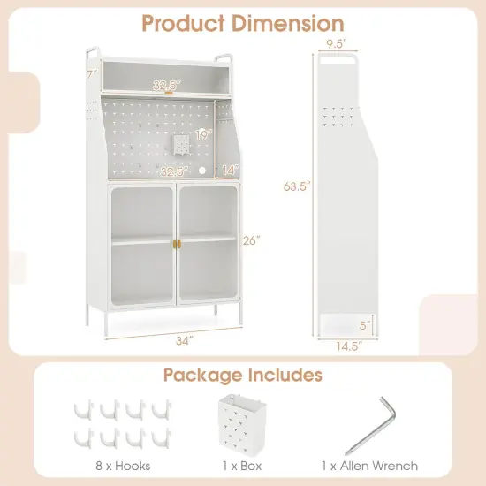 Costway 5-tier Metal Kitchen Bakers Rack with Pegboard 8 Hooks 5-position Adjustable Shelf White {3}