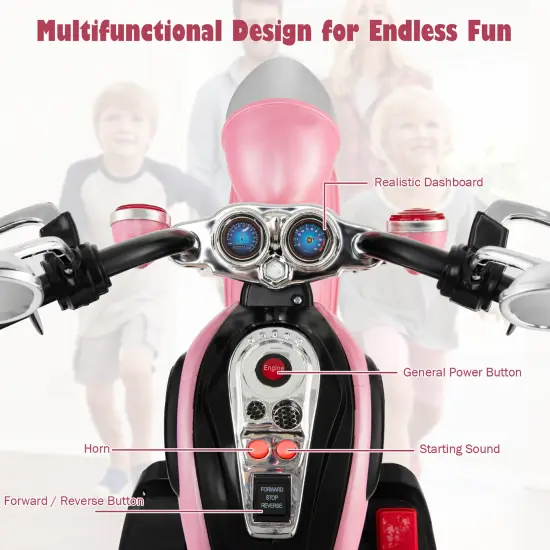 Costway 3 Wheel Kids Ride On Motorcycle 6V Battery Powered Electric Toy Blue/Pink/White/Red {5}