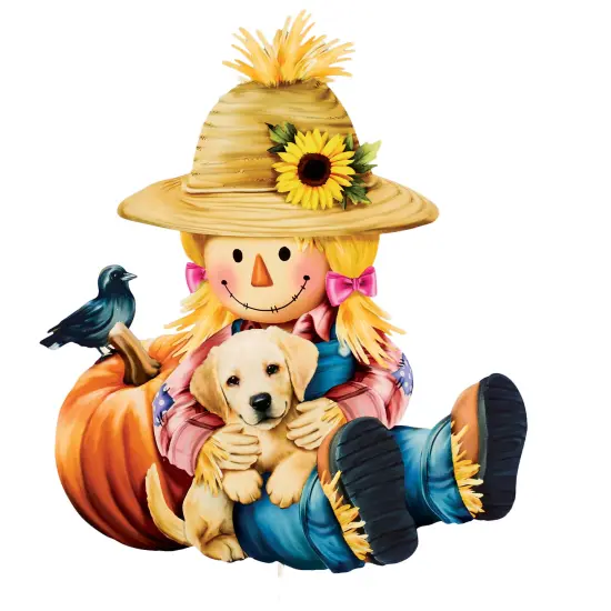 Collections Etc Girl Scarecrow and Puppy Outdoor Garden Stake {2}