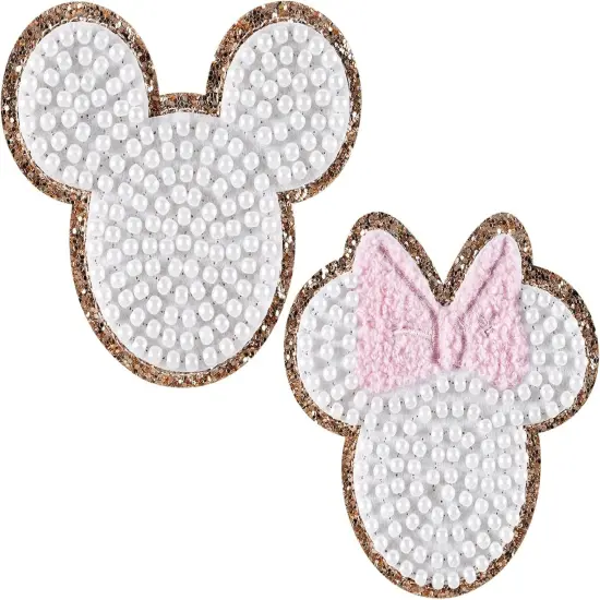 2Pcs Pearls Embroidered Patch, Cartoon Mouse Self-Adhesive Patches, Suitable {1}