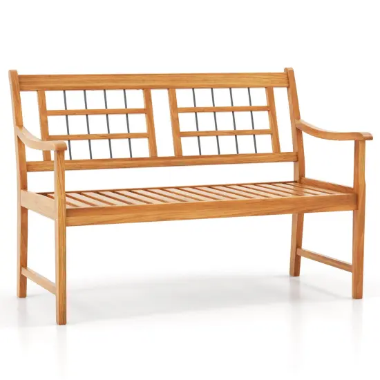 Costway Outdoor Acacia Wood Bench 2-Person Patio Bench with Slatted Seat &Backrest {2}