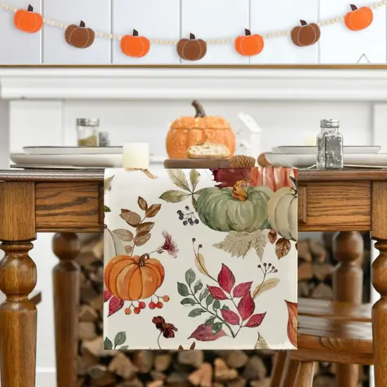 Fall Table Runner,Orange Sage Pumpkin Table Runners 72 Inches Long, 13"x72" {2}