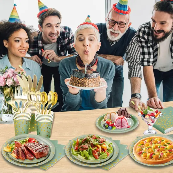 175 Pcs Sage Green Plates and Napkins Party Supplies - Sage Green Paper Plates Serve 25 Guests - Sage Green and Gold Disposable Plates Sets for Holiday Wedding Birthday Party Decoration {2}