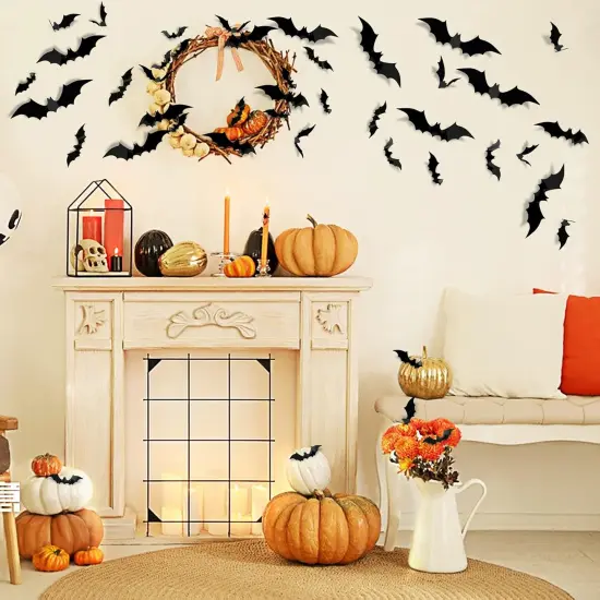 Halloween Decorations Bats Wall - 64 Pcs {4}