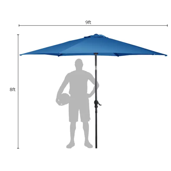 Costway 9FT Patio Umbrella Patio Market Steel Tilt W/ Crank Outdoor Yard Garden Blue {3}