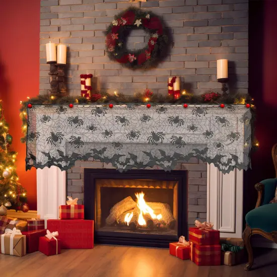 Halloween Lace Window Curtain with Spider and Bats Design {2}