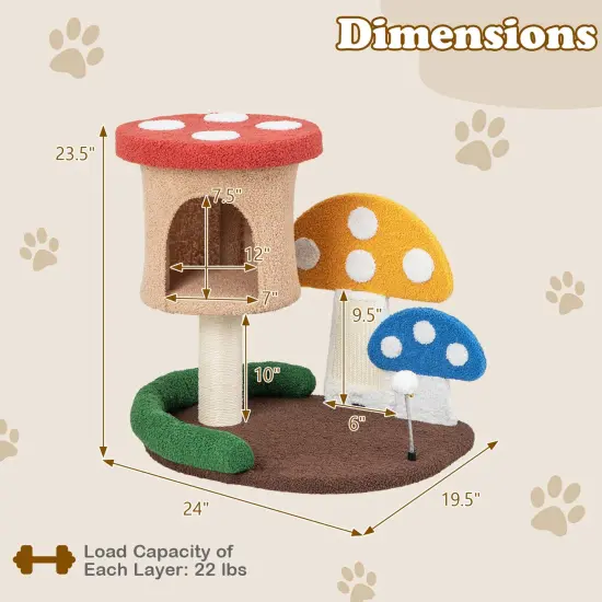 Costway 23.5 Inch Tall Mushroom Cat Activity Center with Scratching Board & Spring Ball {3}