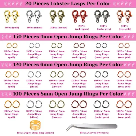 Jump Rings, 2340Pcs Open Jump Rings and Lobster Clasps Jewelry Making Supplies Kit for Necklace and Jewelry Repair {6}