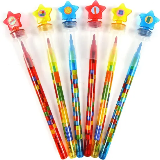 TINYMILLS 24 Pcs Color Blocks Bricks 2 in 1 Stacking Crayons with Stamp Topper {2}