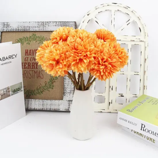 12 Pcs Artificial Chrysanthemum Flowers Orange {3}