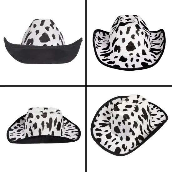 Cow Print Cowboy Hat for Men, Women, Western Cowgirl Hat for Halloween Costume, Birthday Party (Unisex, Adult Size, Black) {6}