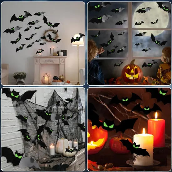 144 Pcs Bats Wall Decor, Glow in The Dark {5}