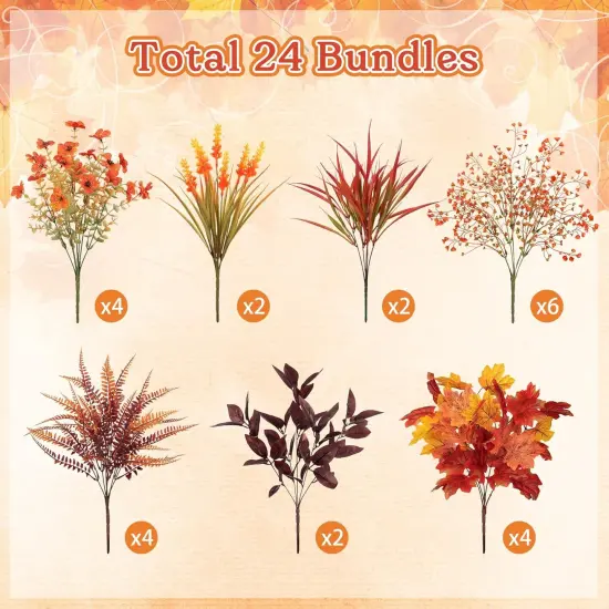 24 Bundles Artificial Fall Flowers for Decorations {2}