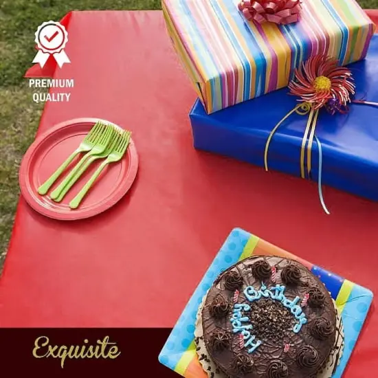 Exquisite 6-Pack Premium Plastic Tablecloth 54in. x 108in. Rectangle Plastic Table Cover Red {6}