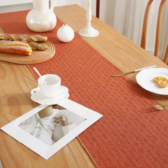 Rustic Fall Table Runner with Tassels - Orange {2}