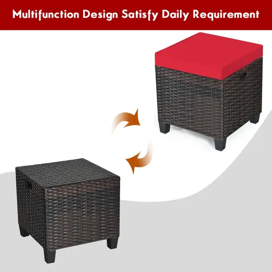 Costway 2PCS Patio Rattan Ottoman Cushioned Seat Foot Rest Coffee Table Red {6}