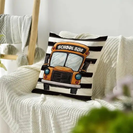 School Bus Buffalo Plaid Throw Pillow Cover {4}