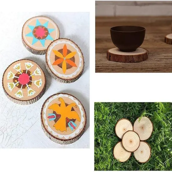 Unfinished Natural Wood Slices with Bark 20 Pcs 3.5-4 inch Craft Wood kit {5}