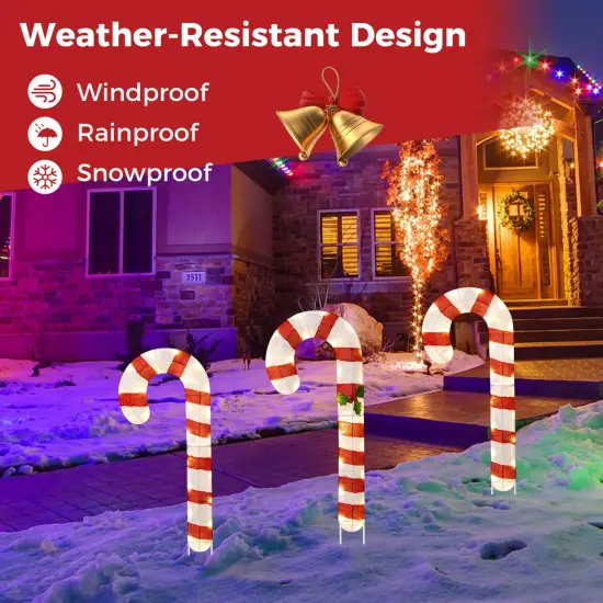 Costway 3 PCS Pre-Lit Candy Canes 31.5"H Xmas Yard Signs with 75 LED Lights Zip Ties {5}