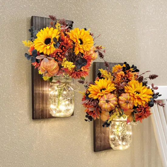 2 Packs Fall Fake Mums Pumpkin Flower Arrangements {4}