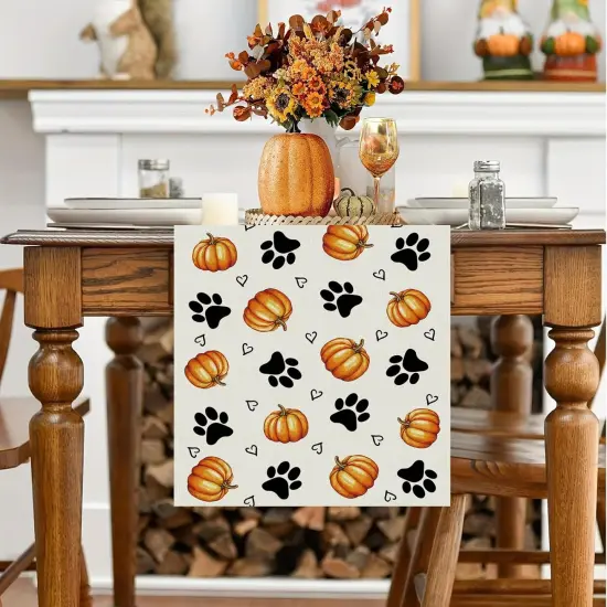 Fall Table Runner Pumpkin Dog Paw Seasonal Autumn Burlap-13x72 Inch {2}