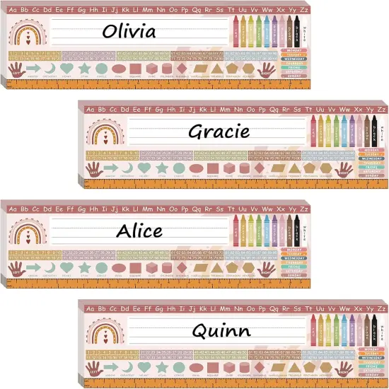 48 Pcs Boho Rainbow Desk Name Tags, Multipurpose Name Plates Alphabet {1}