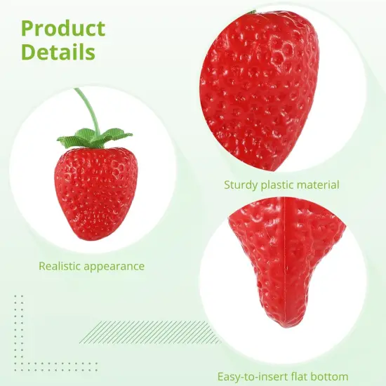 100 Pcs Fake Strawberries - 1.42" Artificial Faux Plastic Red Strawberries Decorations {3}