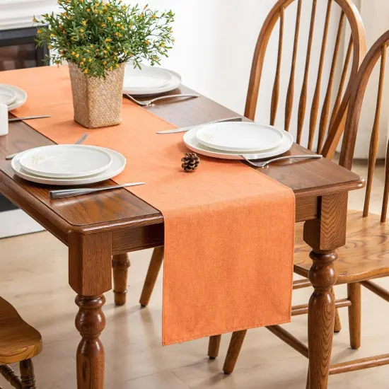 Table Runner 13 x 72 Inches Long, Cotton Linen Farmhouse style - (Fall-Orange, 13&rdquo; x 72&rdquo;) {4}