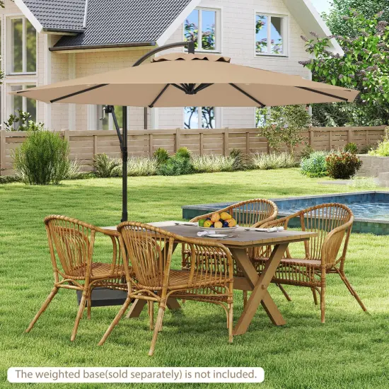 Costway 10' Hanging Umbrella Patio Sun Shade Offset Garden Market W/ T Cross Base Tan {4}