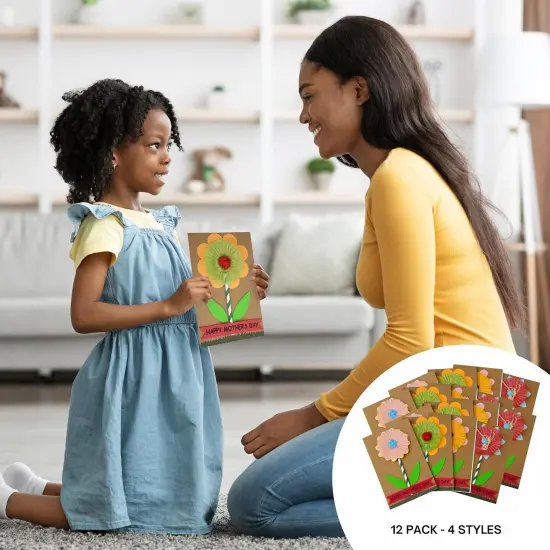 4E's Novelty DIY Mothers Day Craft Kit for Kids 12 Pack, Flower Card Making Kit Spring Bulk Handmade Happy Mother's Day Greeting Card Gifts for Kids Classroom Home Activities {2}