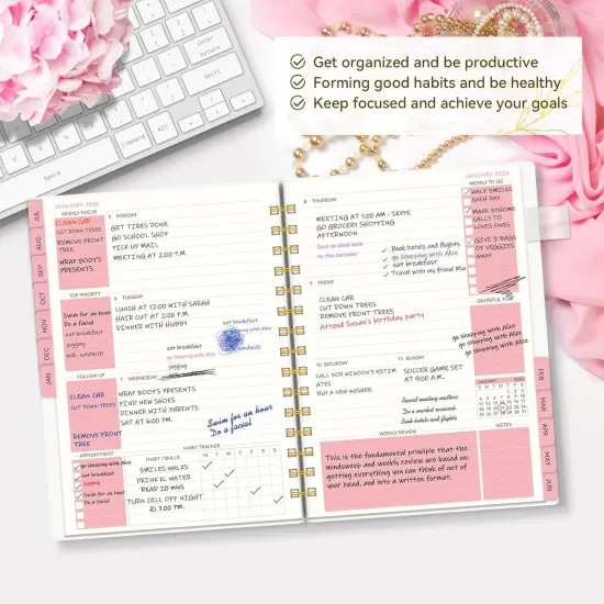 Planner 2025-2026-Weekly and Monthly - 5.5"x8.5" (Pink Marble) {2}