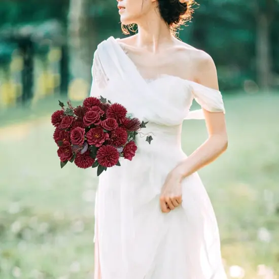 Burgundy Silk Flowers Bouquet {2}