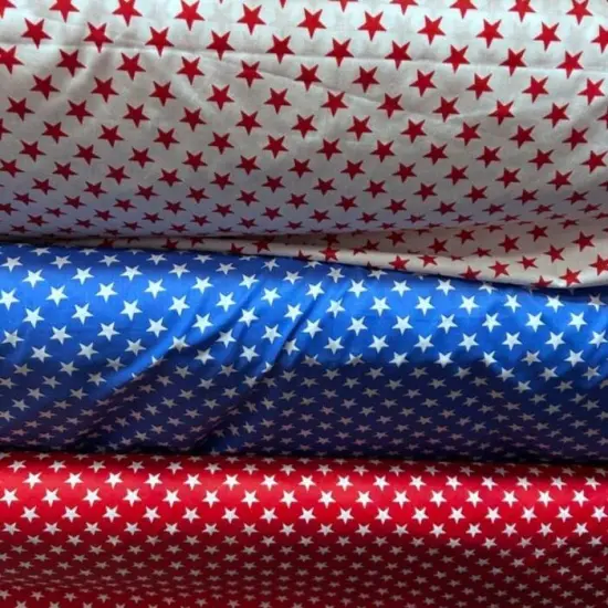 1 Yard Star Print Poly Cotton Fabric 60" Wide Soft & Durable for Apparel & Crafts White/Red {2}