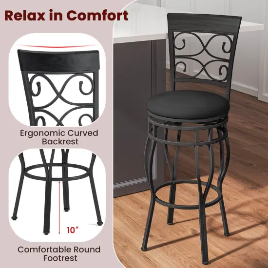 Costway Set of 2/4 Vintage Swivel Bar Stools 30'' Bistro Upholstered Dining Chairs Black {6}