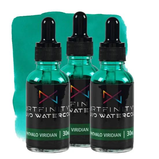Artfinity Liquid Watercolor Paint 30 ml Bottle - 3 Pack, Phthalo Viridian - Vibrant Dye-Based Liquid Watercolor w/ Glass Pipette, Fast-Drying, Fine Art Paint for Calligraphy, Airbrushing & Traditional Art {1}