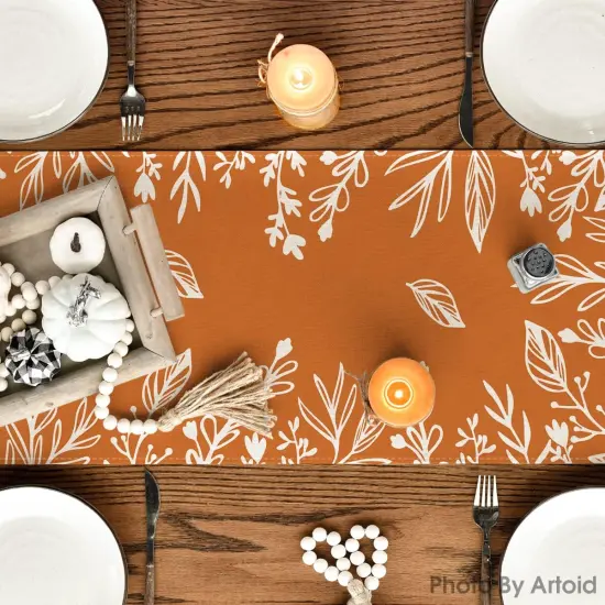 Orange Floral Fall Table Runner {3}