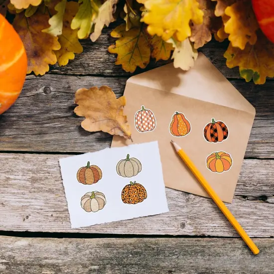 Plaid Pumpkins Stickers Roll - 1000 Pcs {5}