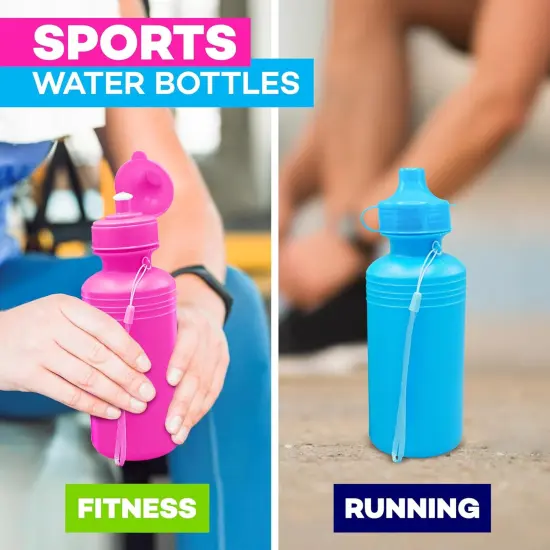 4E's Novelty Bulk Water Sports Bottles for Kids 18 oz - 12 Pack Squeeze Reusable Plastic, Neon Colors, BPA Free, Kids Water Bottles Party Favor Gift Giveaways, End of Year Student Gifts from Teacher {5}