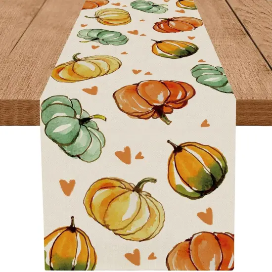 Fall Table Runner Pumpkin Heart Holiday Autumn Burlap, 13 x 72 Inch {1}