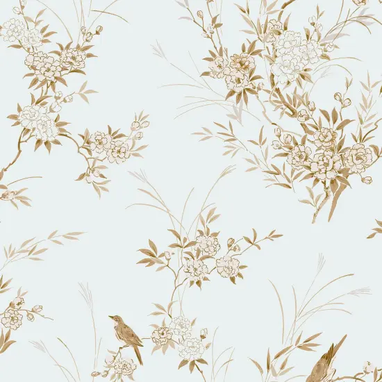 Rachel Ashwell Bird Chinoiserie Blue Gold Wallpaper {2}